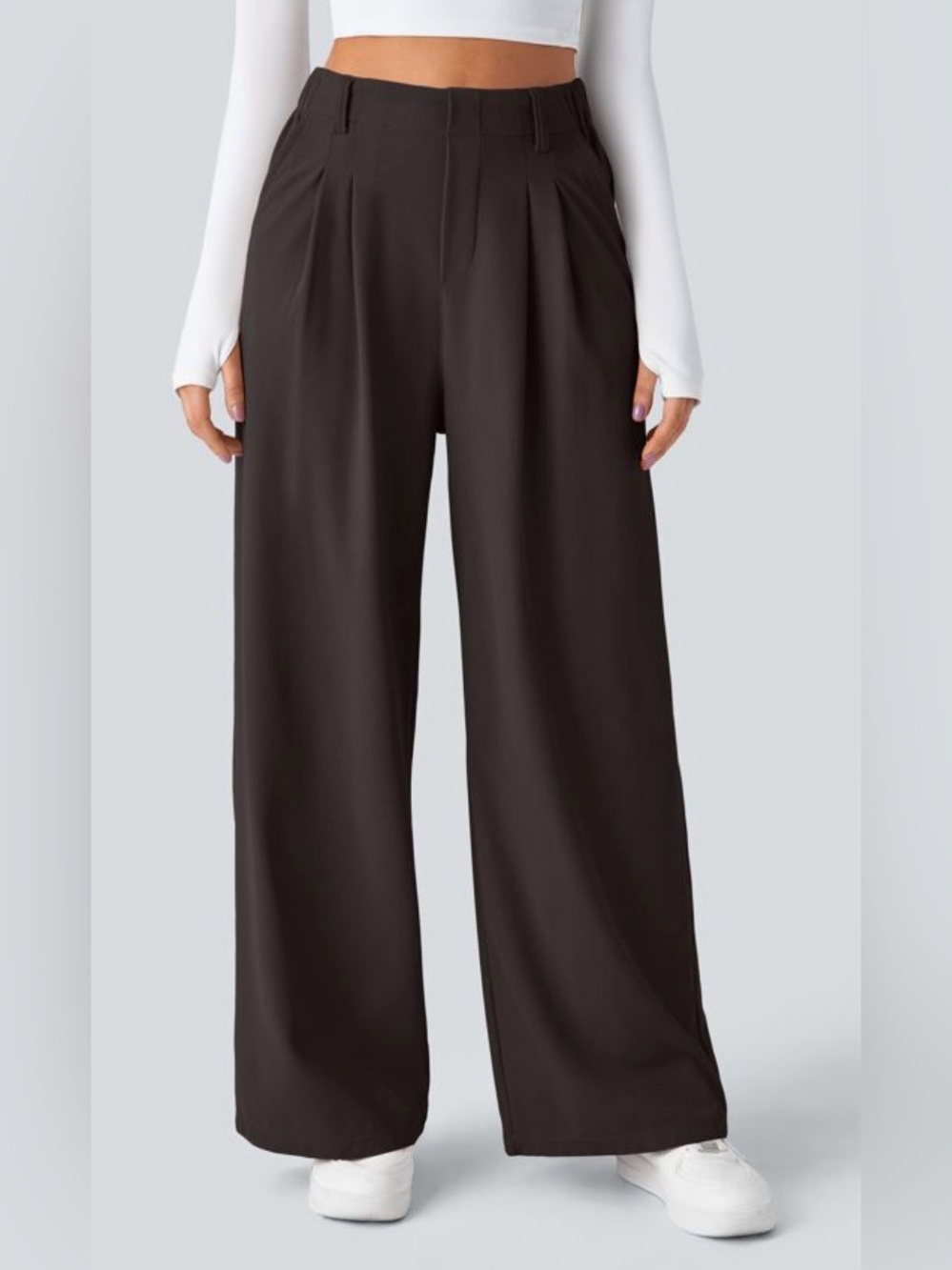Halara Pleated Wide Leg Trouser Pants Flowy Soft Elastic Back
